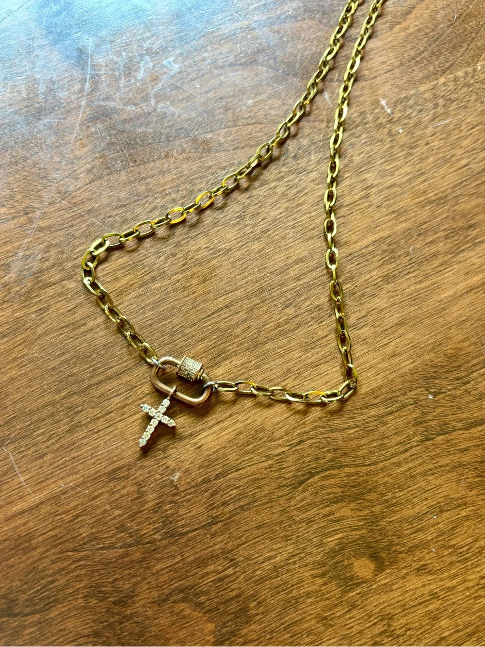 Source Unknown Gold and Rose Gold Cross Pendant Necklace with Crystal Accents